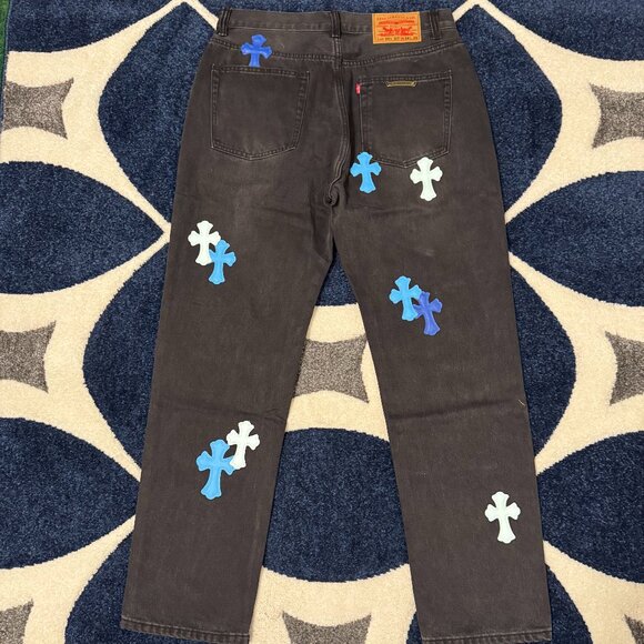 Chrome Hearts Black Levis Jeans With Blue and White Patches Size 34 - Picture 4 of 4